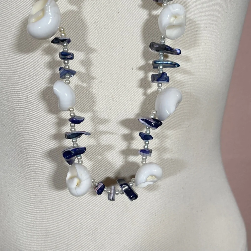 Vintage Real SHELL & Real PEARL Mermaid Core Summer Beach Tropical Boho Necklace